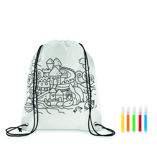 Sac à cordon non tissé CARRYDRAW avec 5 feutres de haute qualité - BCM Goodies