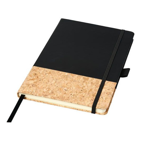 Carnet de notes A5 thermo PU en liège Evora - Carnet ligné en papier crème avec couverture rigide en liège et fermeture élastiqu