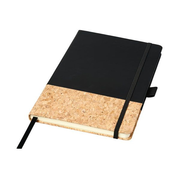Carnet de notes A5 thermo PU en liège Evora - Carnet ligné en papier crème avec couverture rigide en liège et fermeture élastiqu