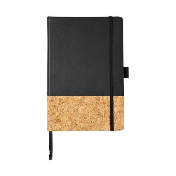 Carnet de notes A5 thermo PU en liège Evora - Carnet ligné en papier crème avec couverture rigide en liège et fermeture élastiqu