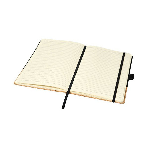 Carnet de notes A5 thermo PU en liège Evora - Carnet ligné en papier crème avec couverture rigide en liège et fermeture élastiqu