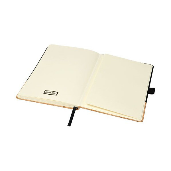 Carnet de notes A5 thermo PU en liège Evora - Carnet ligné en papier crème avec couverture rigide en liège et fermeture élastiqu
