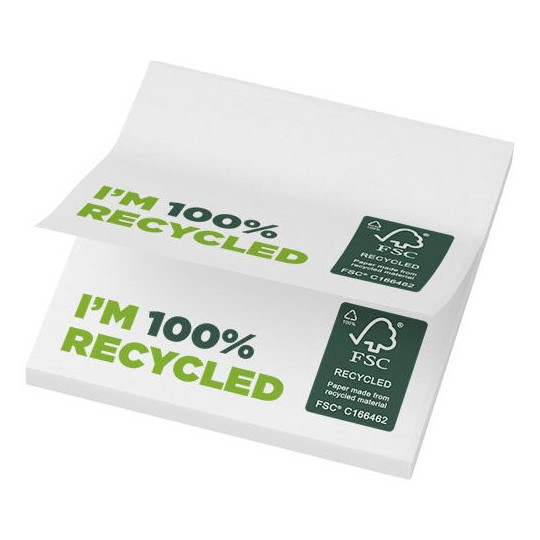 Mémos autocollants recyclés 75 x 75 mm Sticky-Mate® personnalisables - Lot de 100 feuilles - BCM Goodies
