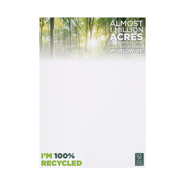 Bloc-notes A4 recyclé Desk-Mate® - Feuilles en papier recyclé de 80 g/m² - Personnalisable avec logo - Disponible en 25, 50 ou 1