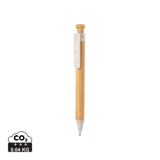 Stylo en bambou avec clip en fibre de paille - Produit écologique et innovant | BCM Goodies