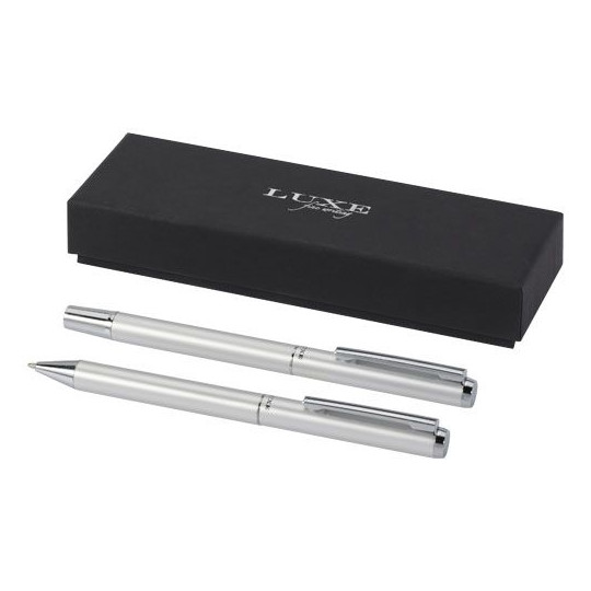 Ensemble-cadeau stylo bille et stylo roller Lucetto en aluminium recyclé - BCM Goodies