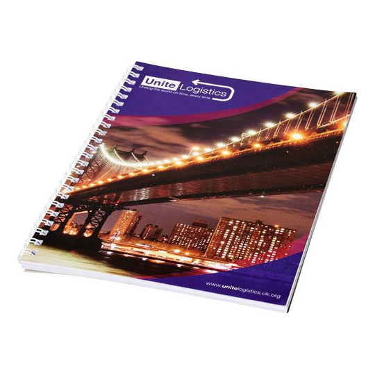 Carnet de notes à spirales A5 Desk-Mate® avec couverture arrière imprimée - BCM Goodies