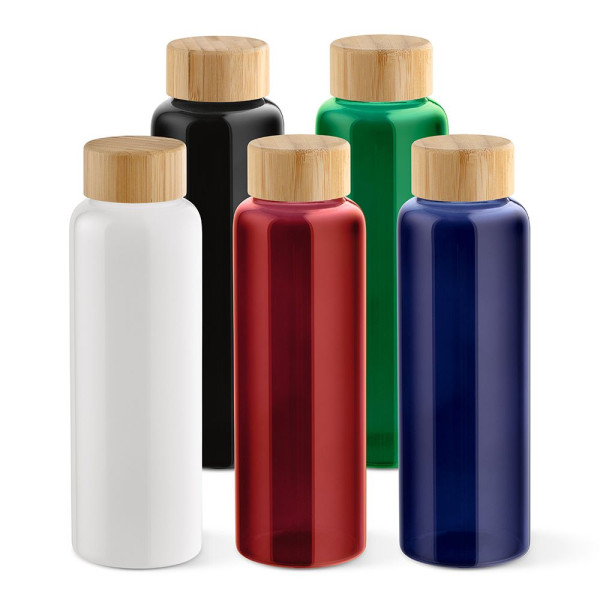 Bouteille personnalisable en verre borosilicate 510 ml Indus Bottle avec bouchon bambou – Objet publicitaire durable pour entrep