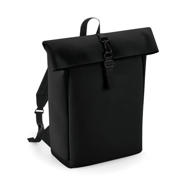 Sac à dos roll-top en polyuréthane mat pour ordinateur portable jusqu'à 15,6 pouces - 100% polyester recyclé - Poche zippée