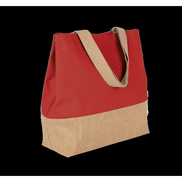 Sac shopping en toiles de coton et jute avec poche zippée et soufflet - BCM Goodies