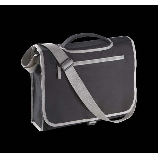 Porte-document en polyester 600D avec bandoulière ajustable, poche frontale zippée et boucle de fermeture. Parfait pour transpor