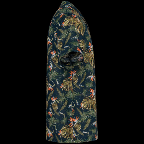 Chemise écoresponsable imprimée hawaïenne pour homme - Lin et coton biologique - Col bowling - Motifs hawaïens - Goodies personn