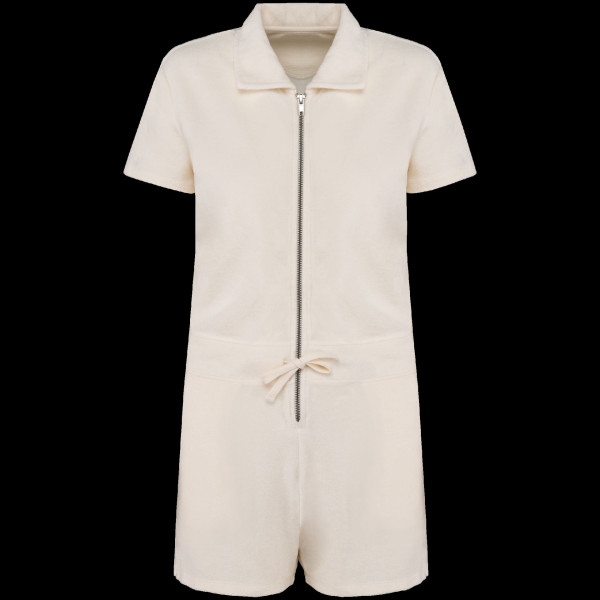 Combinaison short écoresponsable en éponge pour femme - Vêtement durable en coton biologique et polyester recyclé