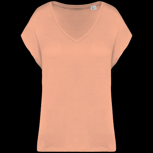 T-shirt écoresponsable loose à col V femme en coton biologique - BCM Goodies