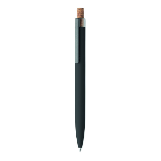 Stylo bille en aluminium recyclé avec bouton poussoir en liège et clip en métal - Encre bleue | BCM Goodies