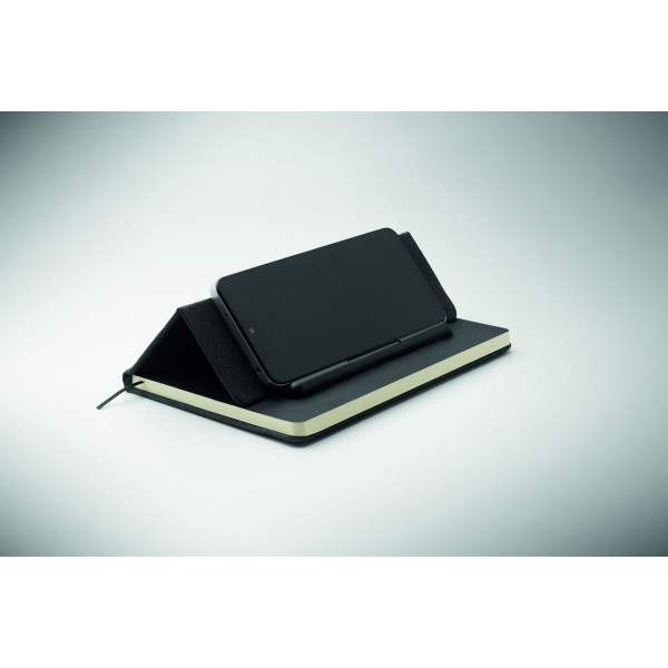Carnet A5 avec couverture rigide en RPET et fonction support de téléphone - BCM Goodies