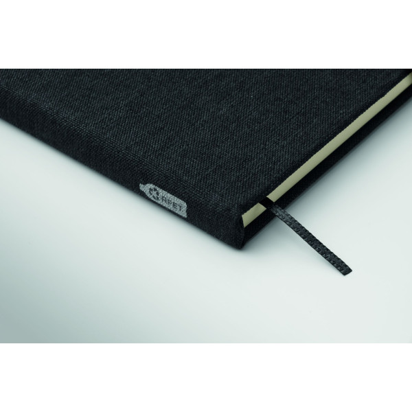 Carnet A5 avec couverture rigide en RPET et fonction support de téléphone - BCM Goodies