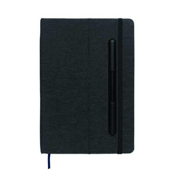 Carnet A5 avec couverture rigide en RPET et fonction support de téléphone - BCM Goodies