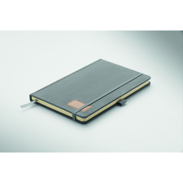 Carnet A5 avec couverture rigide en velours côtelé de polyester RPET - BCM Goodies