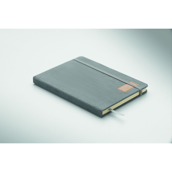 Carnet A5 avec couverture rigide en velours côtelé de polyester RPET - BCM Goodies