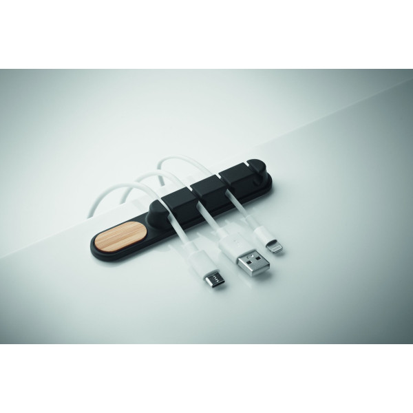 Organisateur de câbles en silicone et bambou naturel pour entreprise - BCM Goodies