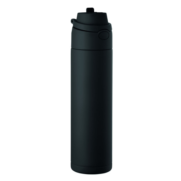 Bouteille en acier inox recyclé à simple paroi 650ml avec paille et couvercle anti fuite - Personnalisable pour entreprise