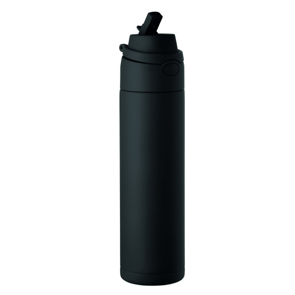 Bouteille en acier inox recyclé à simple paroi 650ml avec paille et couvercle anti fuite - Personnalisable pour entreprise