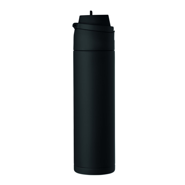 Bouteille en acier inox recyclé à simple paroi 650ml avec paille et couvercle anti fuite - Personnalisable pour entreprise
