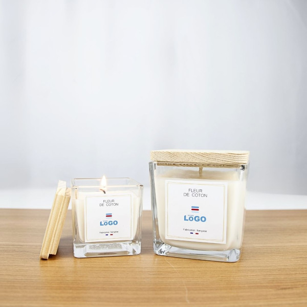 Bougie végétale personnalisable GRASSE 190g en verre recyclé – Cadeau d’entreprise responsable – BCM Goodies