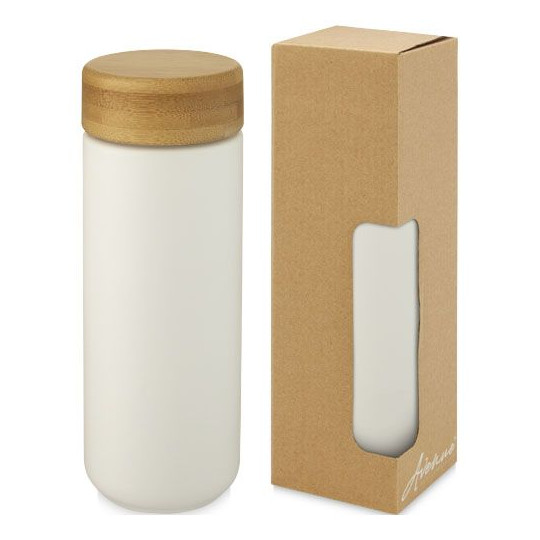 Gobelet en céramique Lumi 300 ml avec couvercle en bambou - Cadeau d'entreprise personnalisable