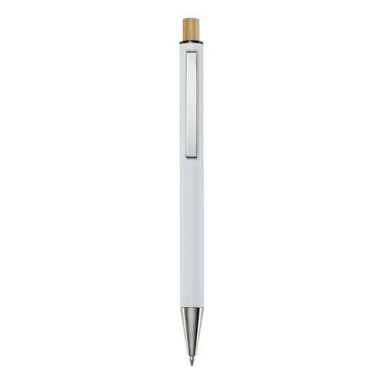 Stylo bille Cyrus en aluminium recyclé avec bouton-poussoir en bambou - Accessoire publicitaire éco-responsable pour entreprise