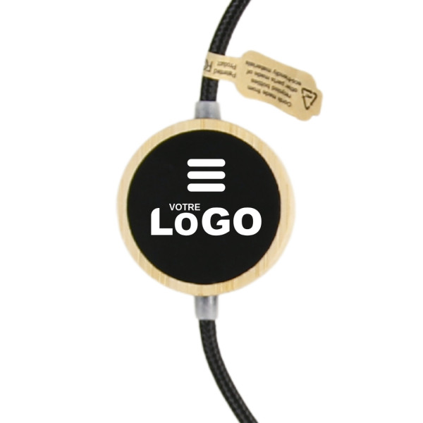 Câble de charge 4 en 1 lumineux 120 cm personnalisable en bambou – Goodies d’entreprise BCM Goodies
