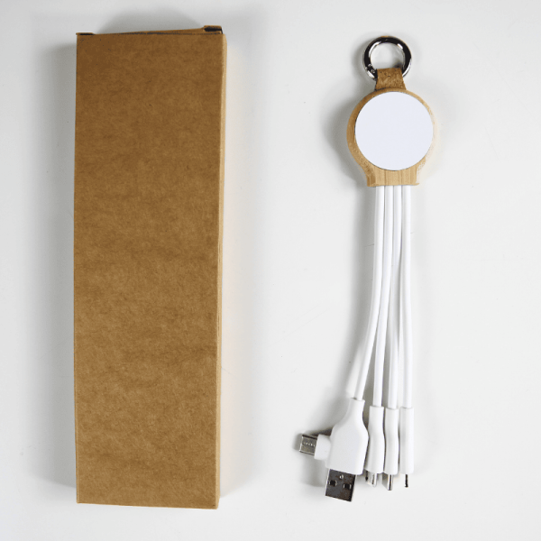 Câble de charge 6 en 1 blanc bambou personnalisable – Objet publicitaire professionnel BCM Goodies