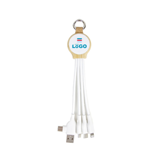 Câble de charge 6 en 1 blanc bambou personnalisable – Objet publicitaire professionnel BCM Goodies