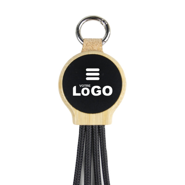 Câble de charge 6 en 1 lumineux personnalisable en bambou – Cadeau d’entreprise avec gravure logo pour welcome pack et événement