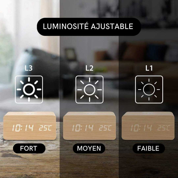 Chargeur multifonction 4 en 1 CLOCK avec réveil, affichage LED et personnalisation pour entreprises