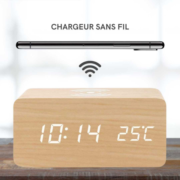 Chargeur multifonction 4 en 1 CLOCK avec réveil, affichage LED et personnalisation pour entreprises