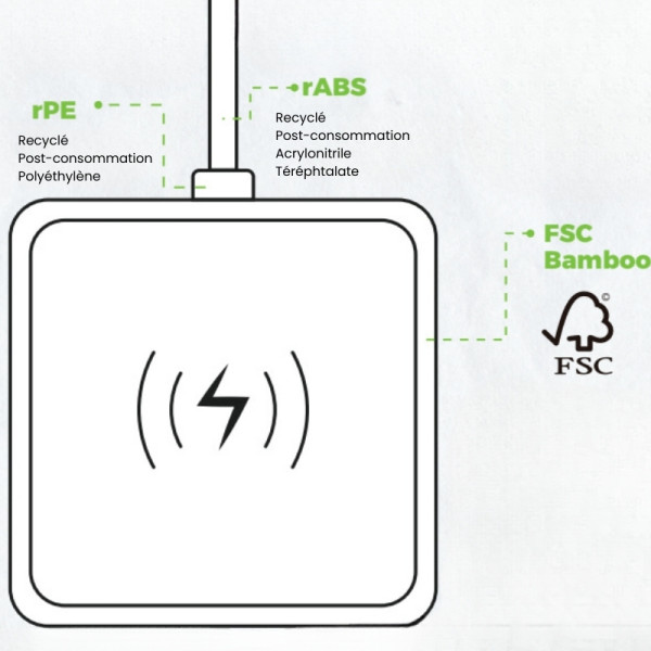 Chargeur sans fil magnétique personnalisable en bambou - Goodie d’entreprise écologique BCM Goodies