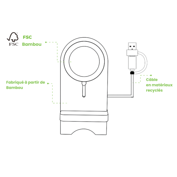 Chargeur sans fil bambou personnalisable avec support – Cadeau d’entreprise écologique – BCM Goodies