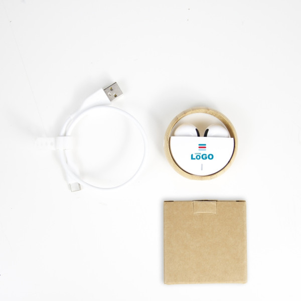 Écouteurs Bluetooth personnalisables LOOP Bambou – Goodies d’entreprise avec zone d’impression