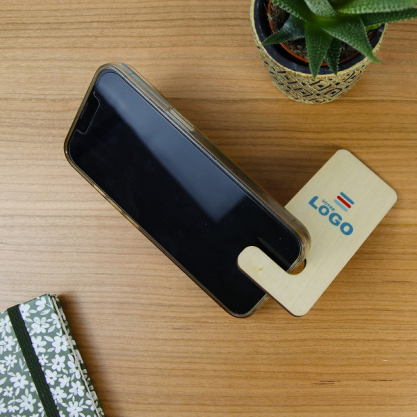 Support de téléphone personnalisable en bois HDF certifié Origine France Garantie – Idéal communication B2B – BCM Goodies