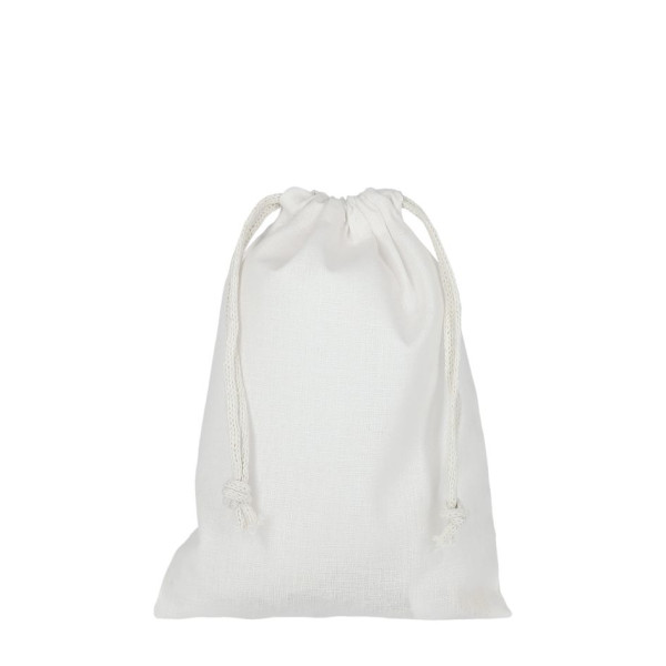 Pochon coton personnalisable FIDJI S 155 blanc 15x20 cm – Impression numérique textile pour communication d’entreprise