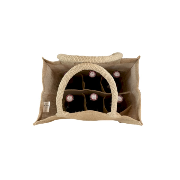 Sac Jute 6 Bouteilles Personnalisable – Cabas Publicitaire avec Anses Coton et Double Marquage 20x20 cm – BCM Goodies