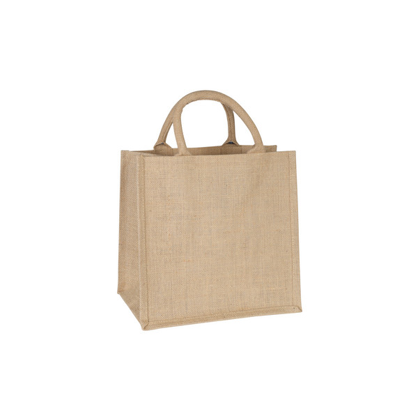Cabas JUTE S personnalisable en jute naturelle avec soufflet 30x30x20 cm – Marquage sérigraphie une couleur – Objet promotionnel