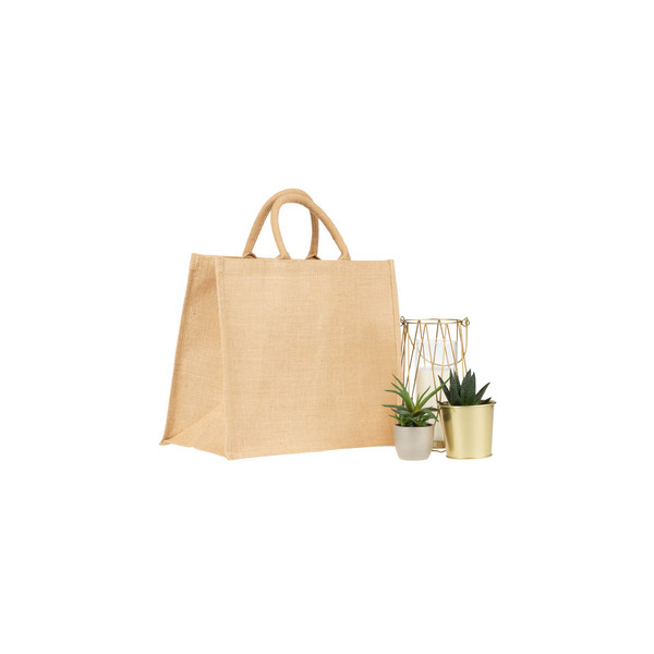 Cabas JUTE M personnalisable – Sac en jute naturel avec soufflet pour communication d’entreprise