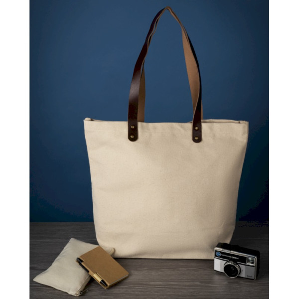 Cabas Coton MONACO personnalisable avec anses cuir – Sac publicitaire 17L pour événements d’entreprise