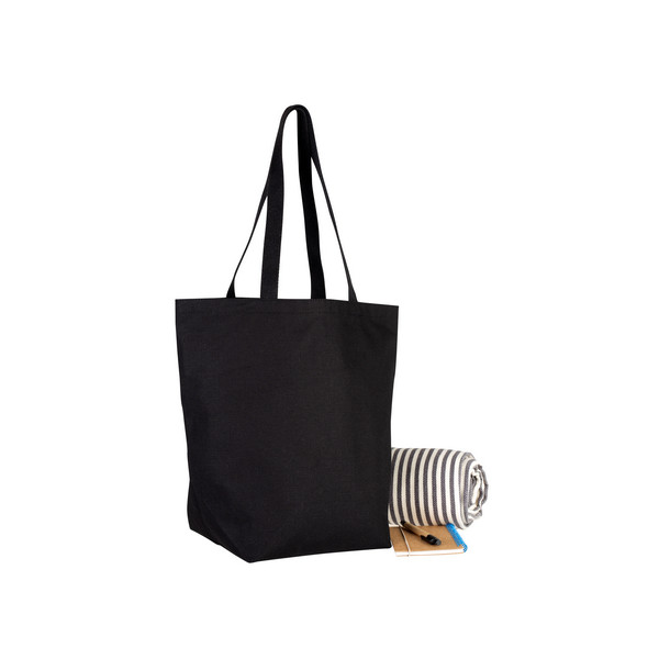 Cabas coton personnalisable PRYSM 370 Noir – Sac à soufflet B2B pour communication d’entreprise