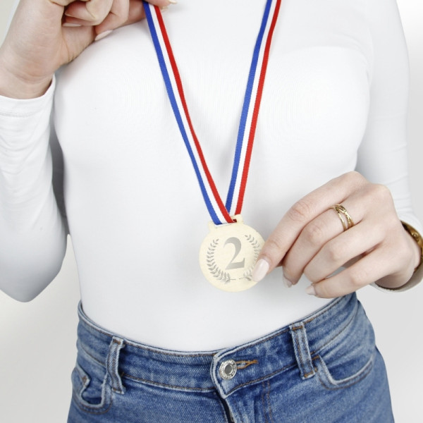 Médaille personnalisée en bois Origine France Garantie avec ruban tricolore – Personnalisation sur mesure