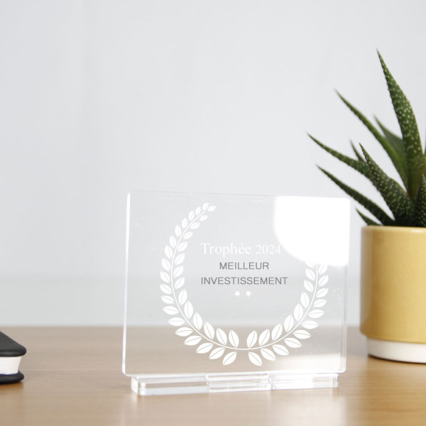 Trophée personnalisable RECTANGLE en plexiglas – Fabrication française, impression à Paris, certifié Origine France Garantie