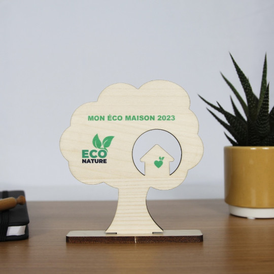 Trophée bois ARBRE 10cm fabriqué en France personnalisé pour entreprises et événements – BCM Goodies